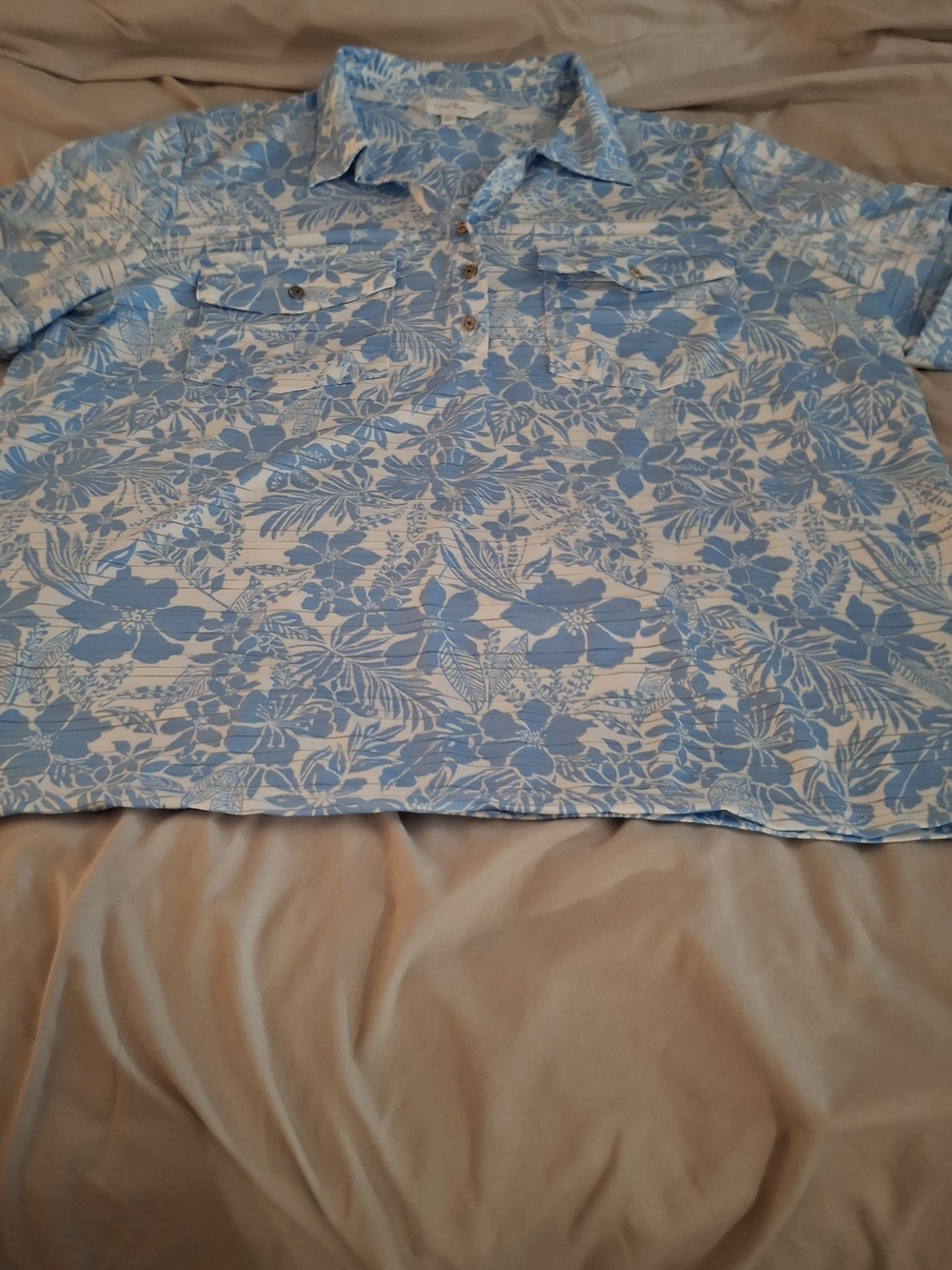 Coral Bay Women's Blue Floral Short Sleeve Popover Top - Picture 2 of 7